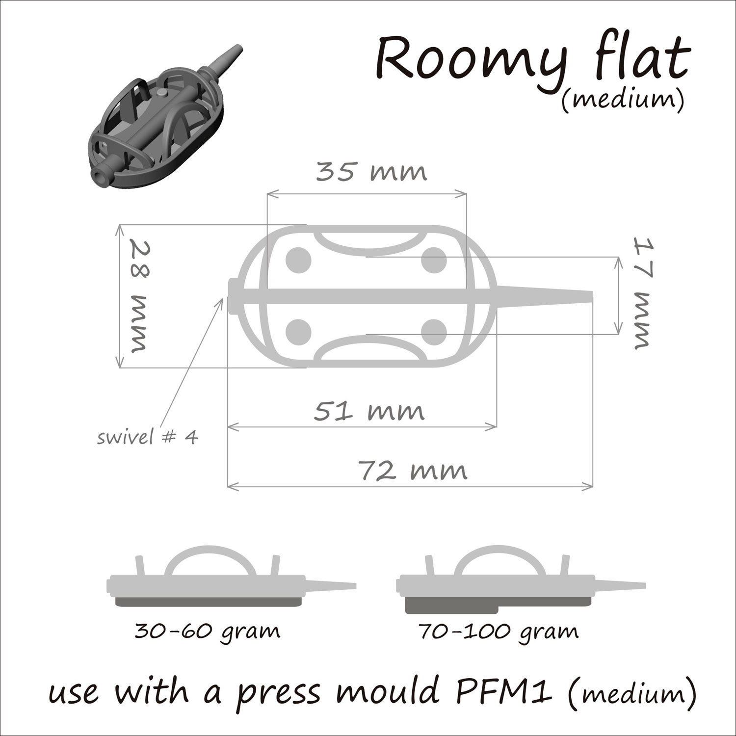 Кормушка ORANGE Roomy Flat Method с вертлюгом № 4, 50 гр, в уп. 1 шт